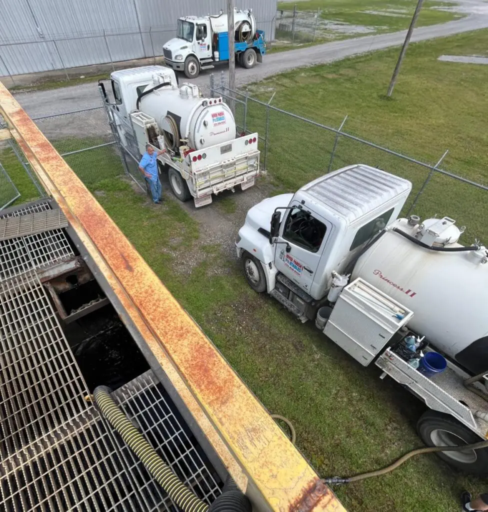 vacuum truck removing wastewater during municipal sewer system emergency