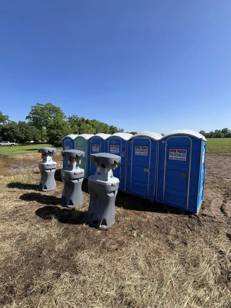 Portable toilet rental on an active construction site for contractor restroom access and job site sanitation.